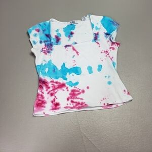 Q&A custom tie dye pink, blue square neck crop top womans size small